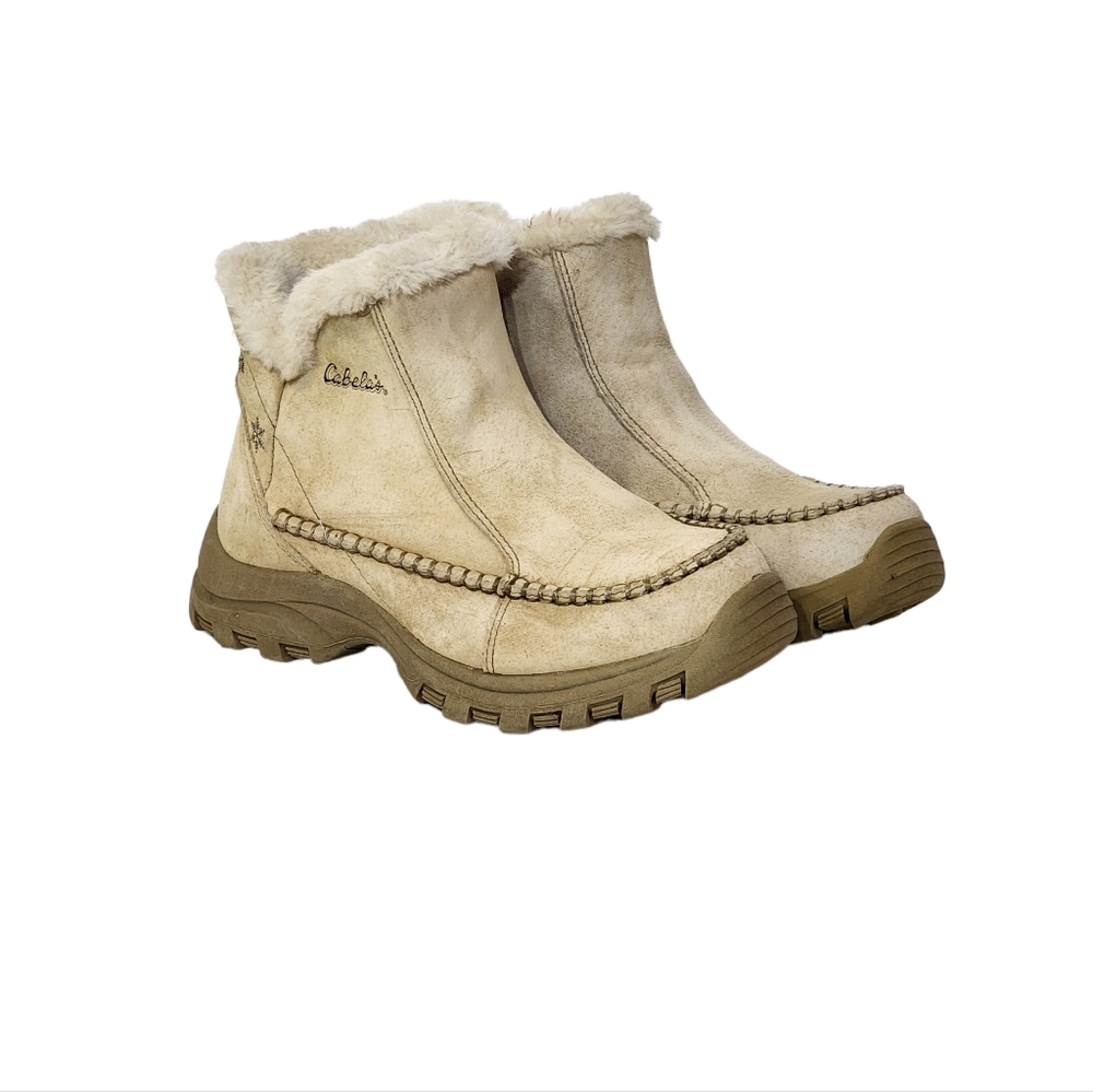 Cabelas 5" High Drift Winter Boots in Cream, Ivory Fur Lining Womens Size 6